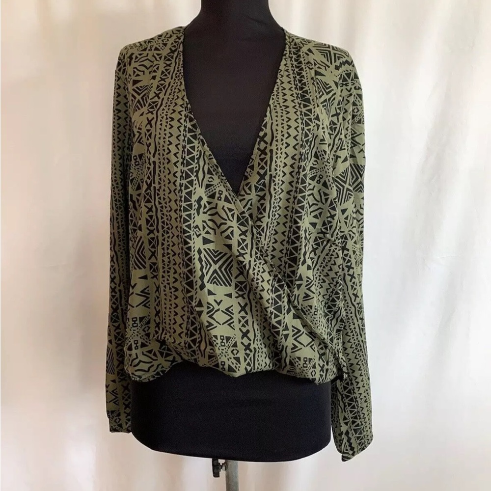Olive Geometric Print Women's Top